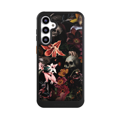 Samsung Galaxy S23 FE NIVOcore Totenköpfe und Blumen auf dunklem Hintergrund