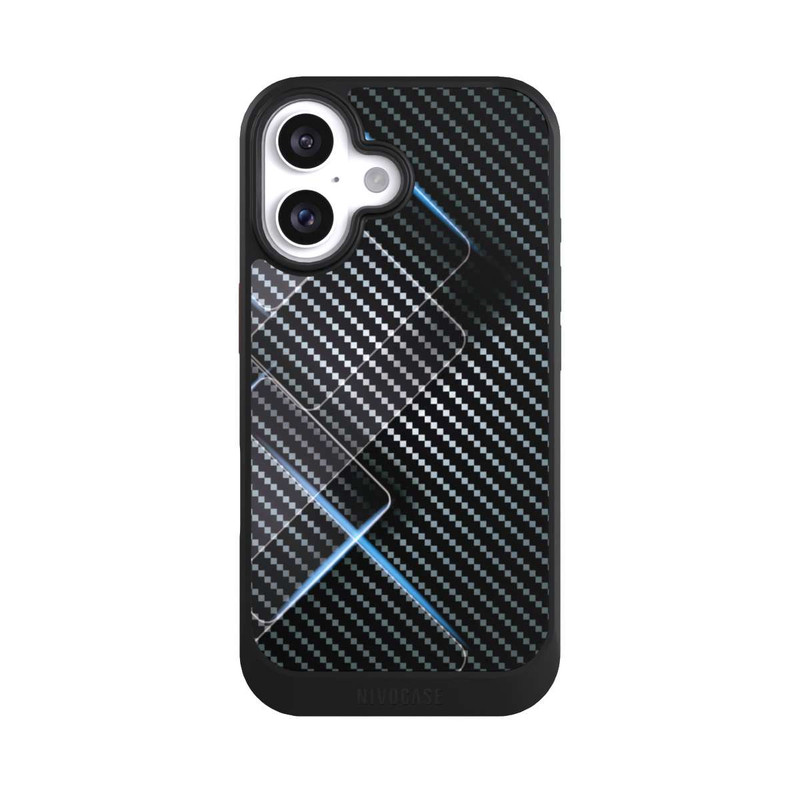 iPhone 16 NIVOcore Blaue Linien auf Karbon