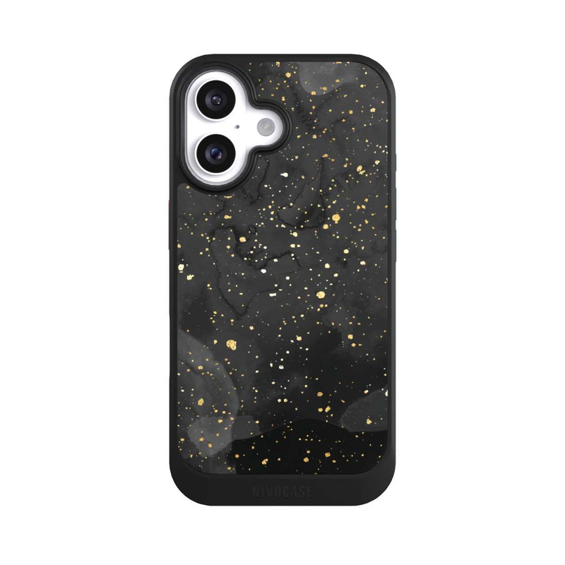 iPhone 16 NIVOcore Glitzernder Marmor-Schwarz-Gold-Look