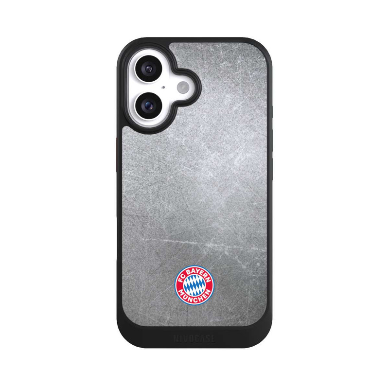 iPhone 16 NIVOcore Klassisches FCB Logo Klein - Bunt auf Metalllook