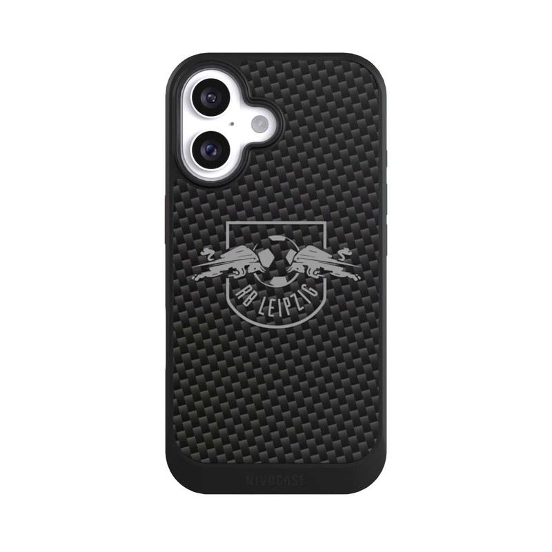 iPhone 16 NIVOcore Graues RB Leipzig Logo auf Carbonoptik