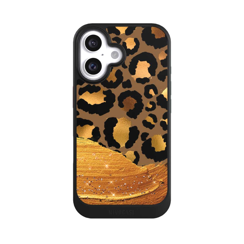 iPhone 16 NIVOcore Dunkelgoldener Leoparden Glitzerlook