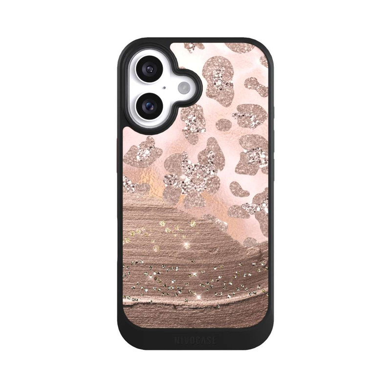 iPhone 16 NIVOcore Silberner Leoparden Glitzerlook