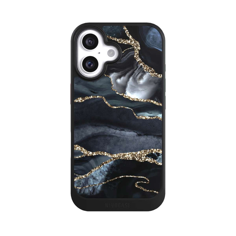 iPhone 16 NIVOcore Dunkler Marmor Gold Glitzerlook