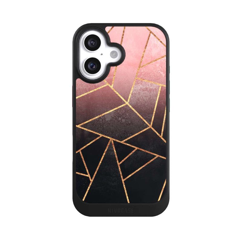 iPhone 16 NIVOcore Pinker und Schwarzer Stein Gold Druck