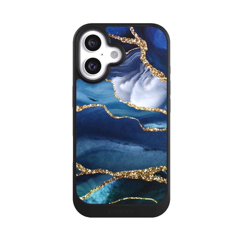 iPhone 16 NIVOcore  Blauer Marmor Gold Glitzer Look