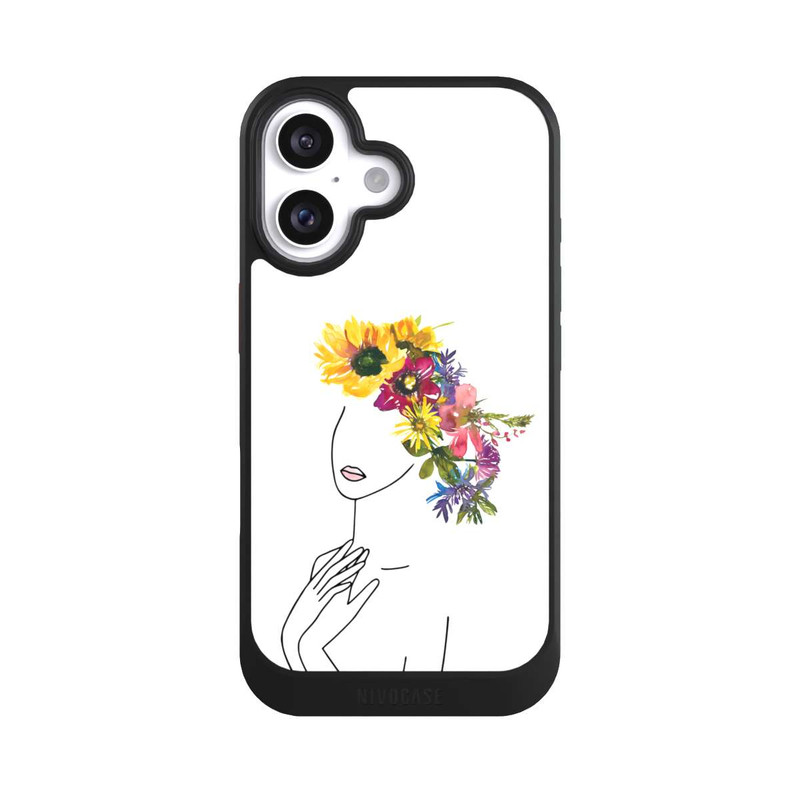 iPhone 16 NIVOcore Line Art Frau mit Blumenkrone