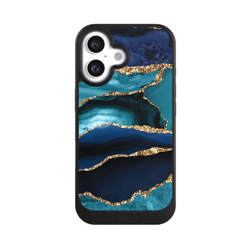 Apple iPhone 16 NIVOcore Dark and Light Blue Marble Gold Glitter Look