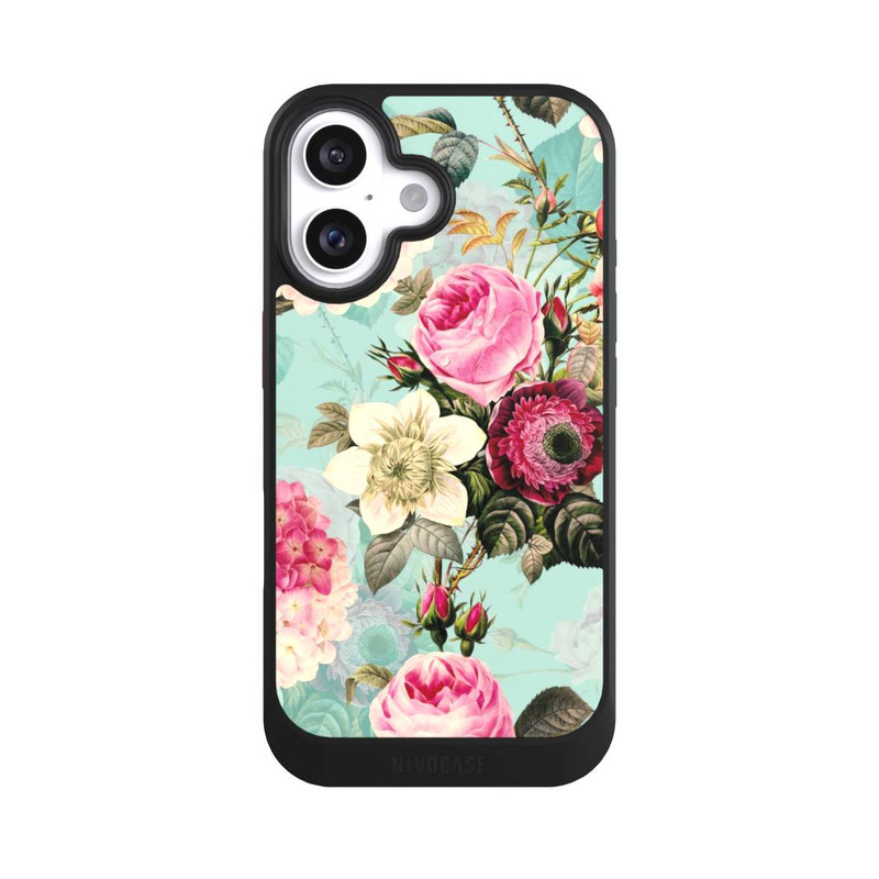 iPhone 16 NIVOcore Türkisfarbene Rosentapete