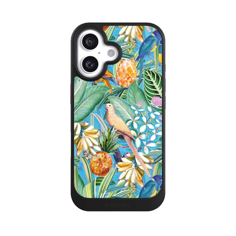 iPhone 16 NIVOcore Tropische Papageien auf blauer Tapete
