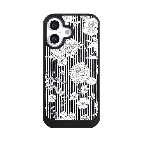 Apple iPhone 16 NIVOcore Blumen und Streifen Schwarz und Weiß