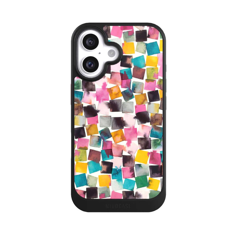 iPhone 16 NIVOcore Aquarell geometrische Plaids rosa