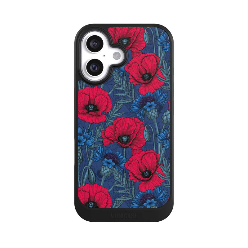 iPhone 16 NIVOcore Mohnblumen und Kornblumen auf Blau