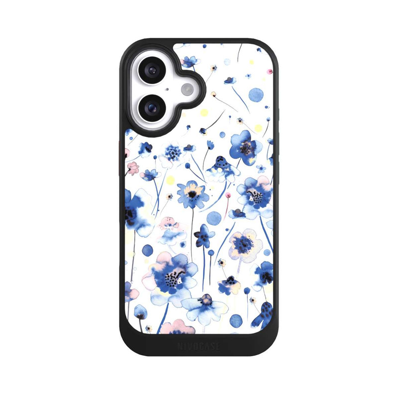 iPhone 16 NIVOcore Aquarelltinte blaue Blumen
