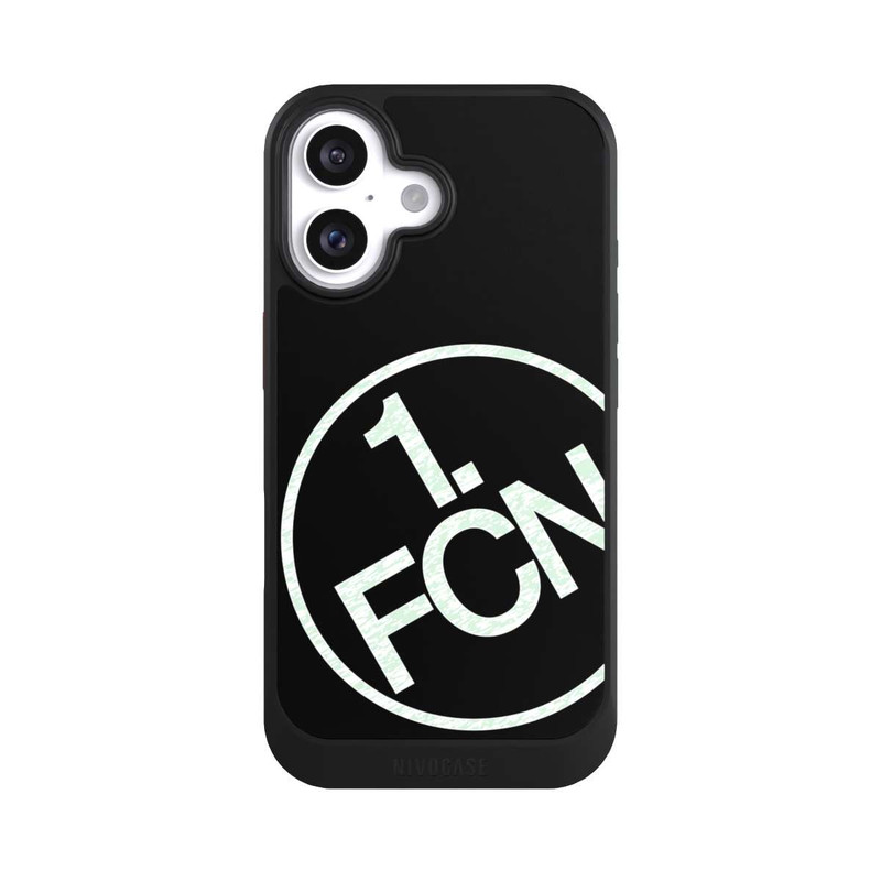 iPhone 16 NIVOcore FCN Logo in Weiß Texture Hintergrund Schwarz