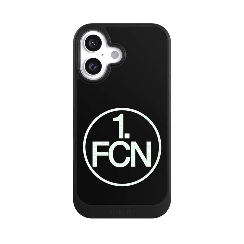 iPhone 16 NIVOcore FCN Logo in Weiß Hintergrund Schwarz