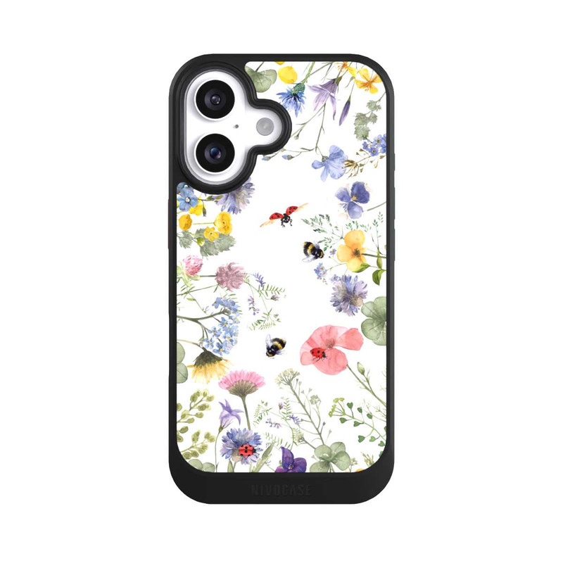iPhone 16 NIVOcore Bunte Frühlingsblumen und Bienen