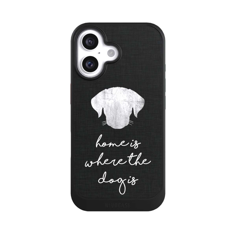 iPhone 16 NIVOcore Home Is Where The Dog Is - Weiß auf Schwarz