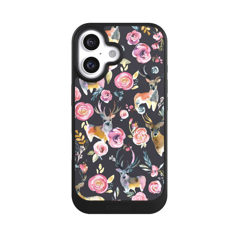 iPhone 16 NIVOcore Hirsche und Blumen Anthrazit