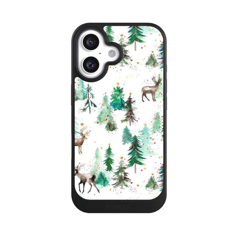 iPhone 16 NIVOcore Hirsche und Winterweihnachtsbäume