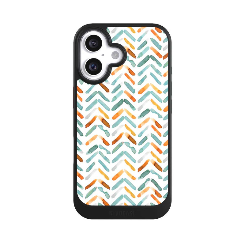 iPhone 16 NIVOcore Elegantes Herbstchevron Blau Orange