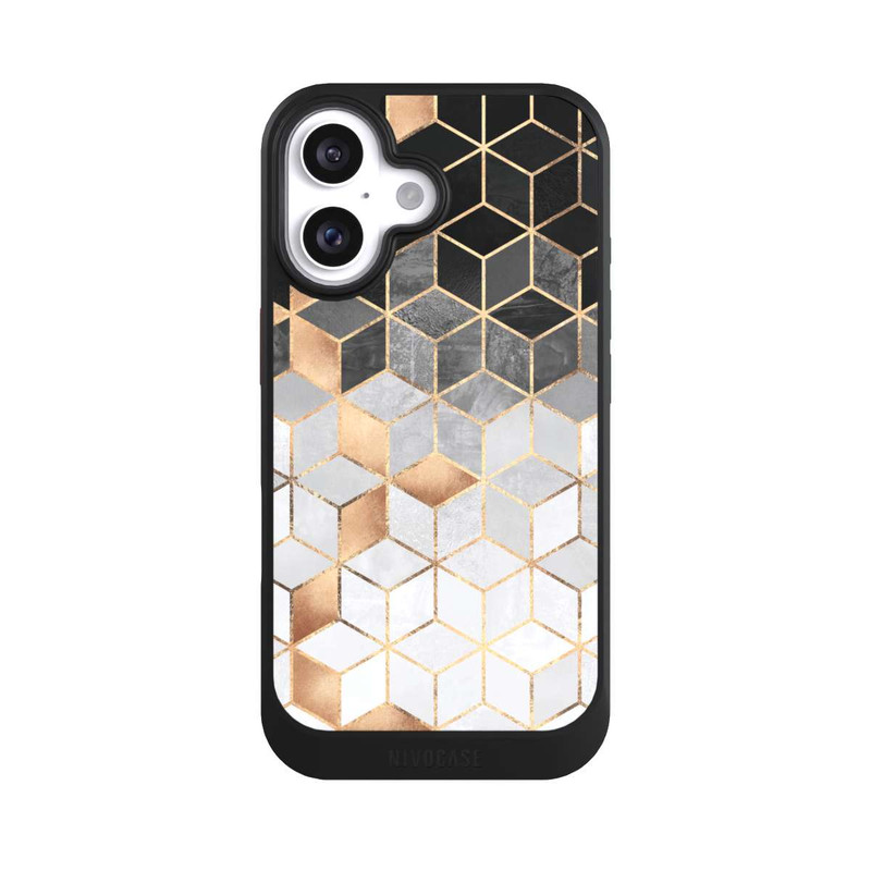 iPhone 16 NIVOcore Würfel dunkel und gold