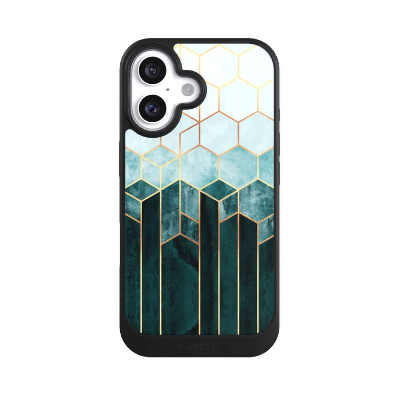 iPhone 16 NIVOcore Blaugrüne Sechsecke