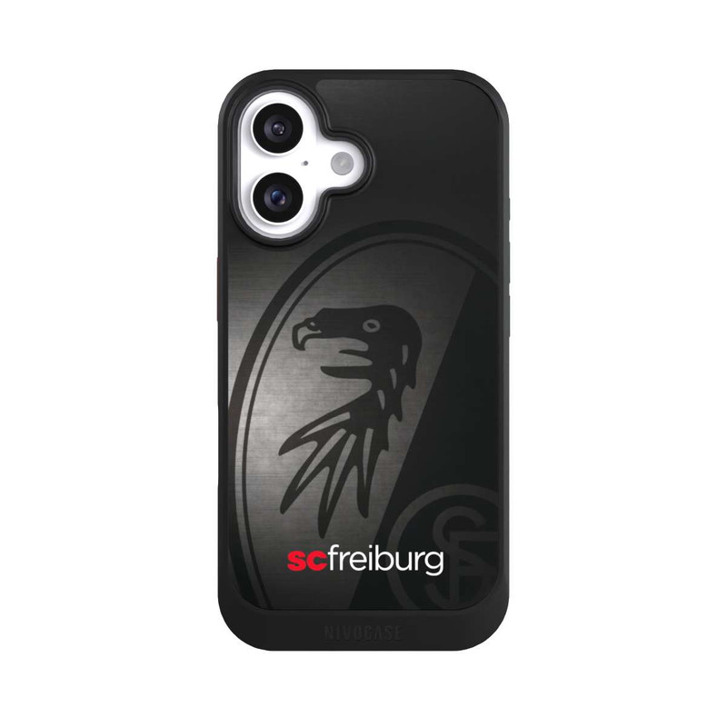 iPhone 16 NIVOcore Dot Metall Hintergrund mit dem Schriftzug SC Freiburg