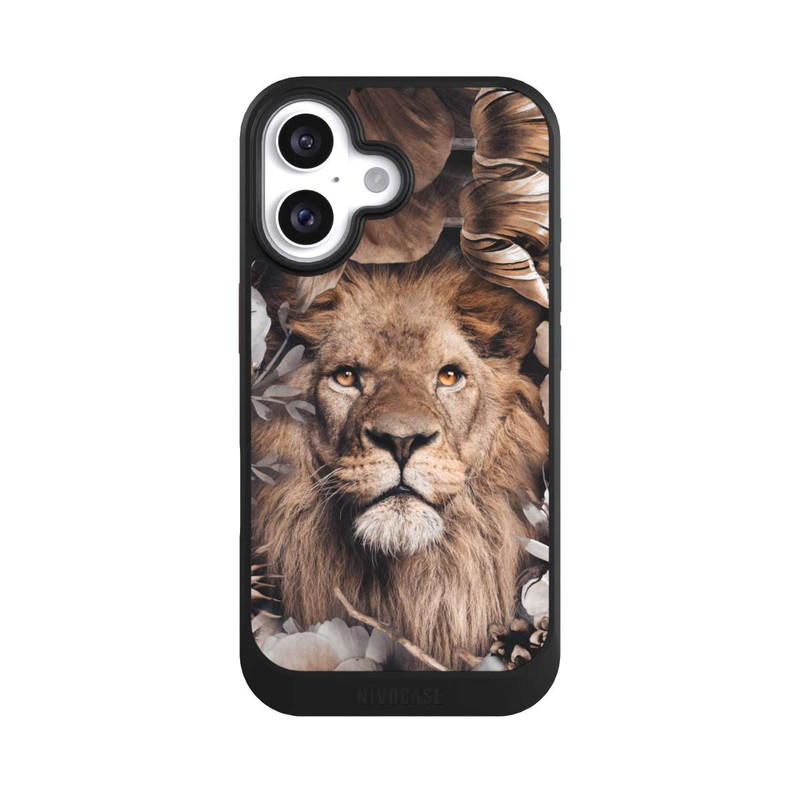 iPhone 16 NIVOcore Löwe Blumenrahmen Beige