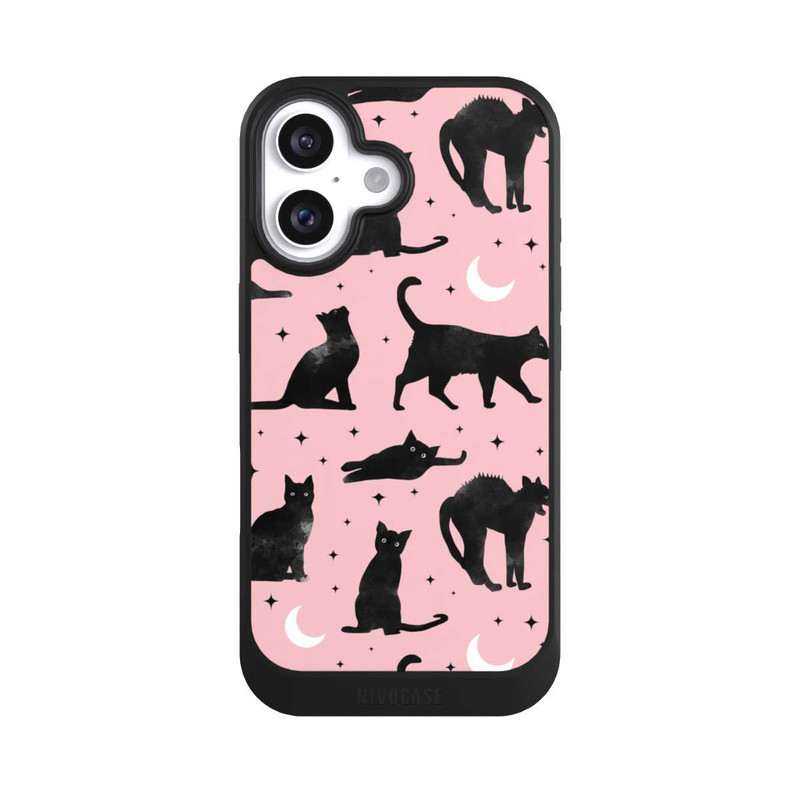 iPhone 16 NIVOcore Katzen und Mond auf Rosa