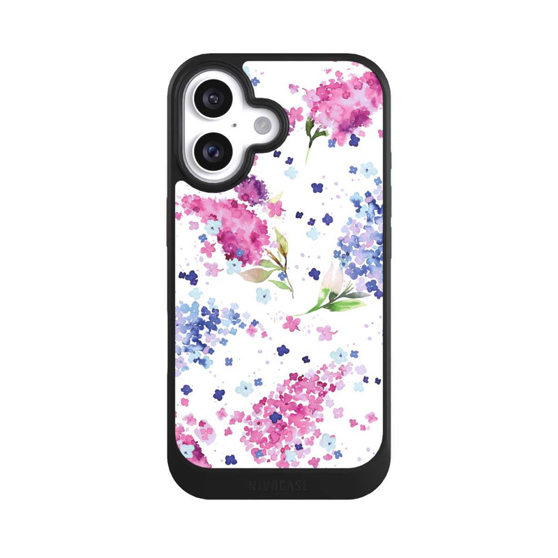 iPhone 16 NIVOcore Hortensien Lila und Rosa Blumen