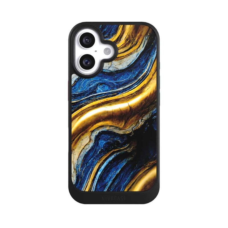 iPhone 16 NIVOcore Struktur im Royalblau- und Gold-Look