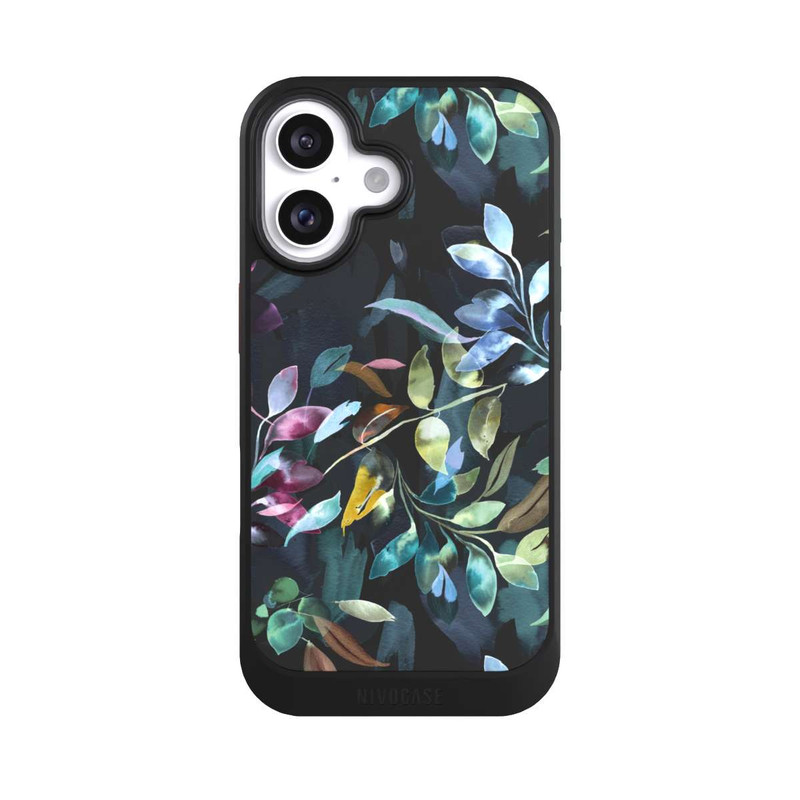 iPhone 16 NIVOcore Mystische Aquarellblätter schwarz