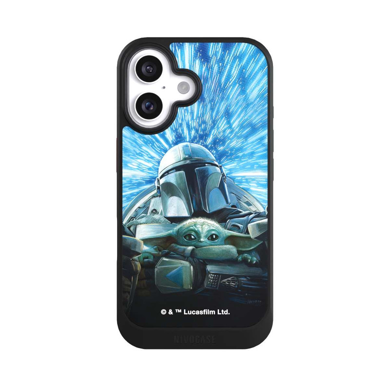 iPhone 16 NIVOcore Grogu und Mando fliegen blau