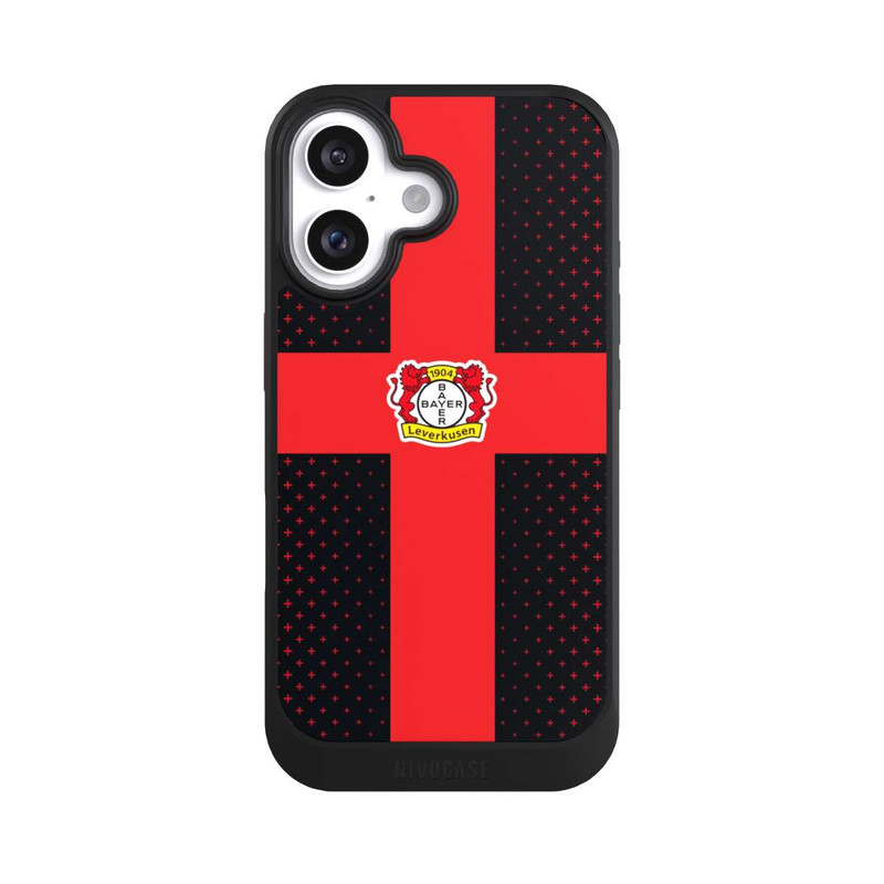 iPhone 16 NIVOcore Bayer 04 Leverkusen Rotes Kreuz auf Schwarz