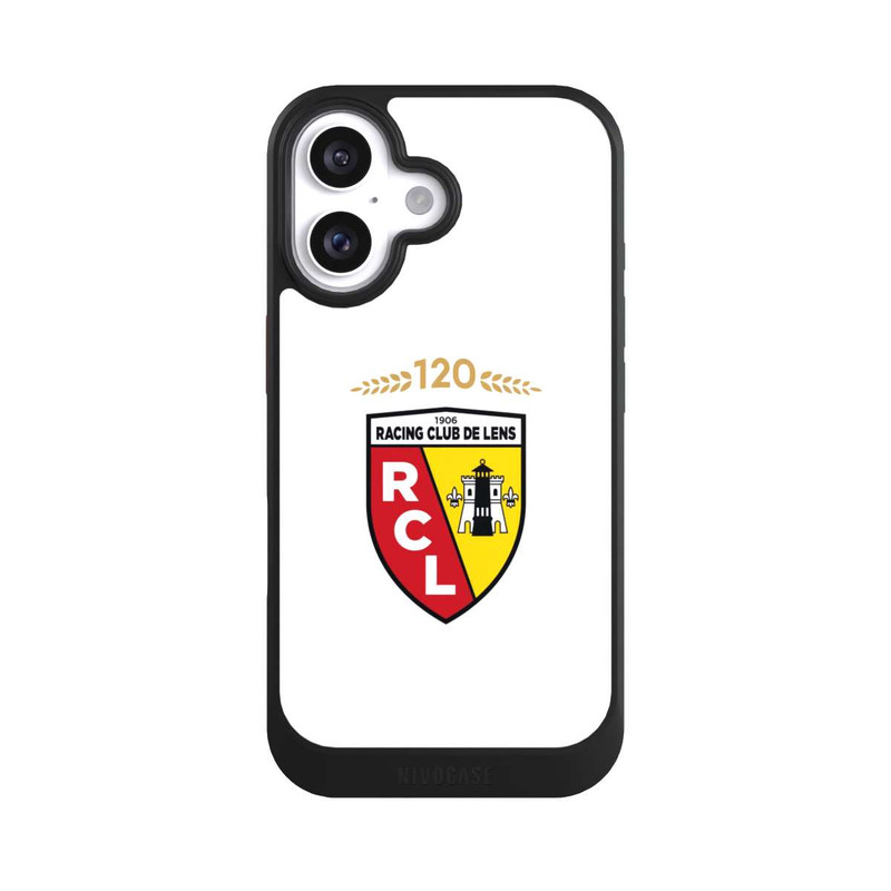 iPhone 16 NIVOcore RC Lens 120 Jahre Jubiläums Logo weiß