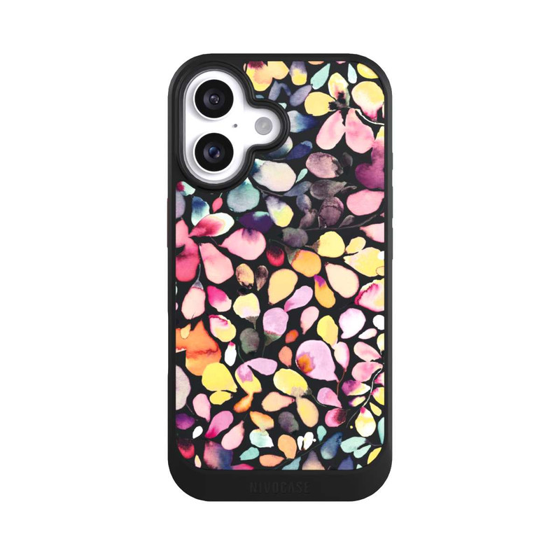 iPhone 16 NIVOcore Eukalyptus Aquarellblätter Schwarz