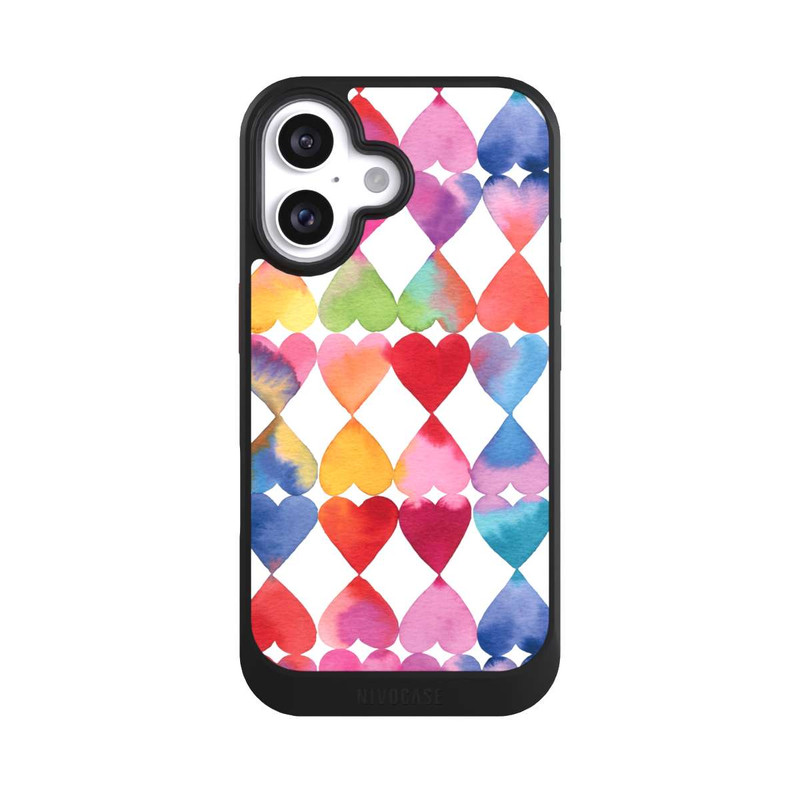 iPhone 16 NIVOcore Colorful Watercolor Hearts Pattern