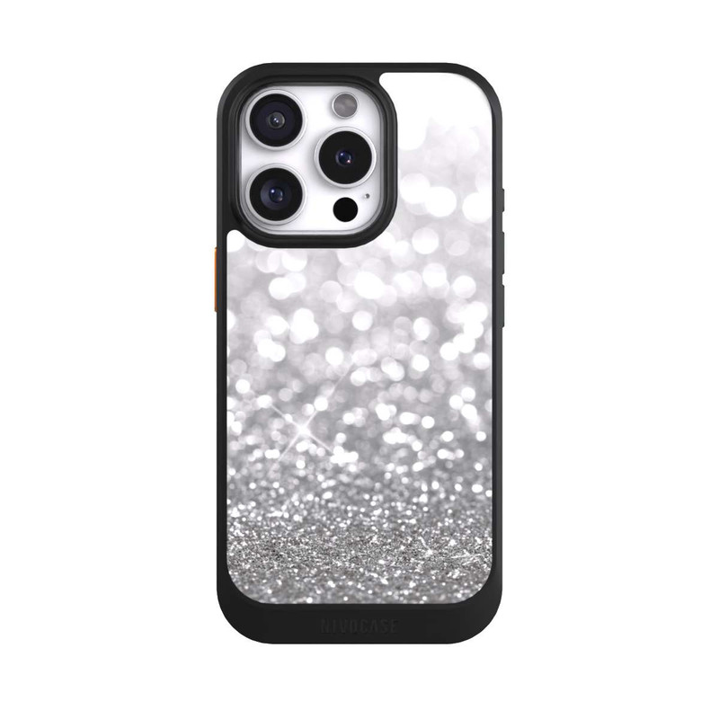iPhone 16 Pro NIVOcore Pluie de Paillettes Argentées Look