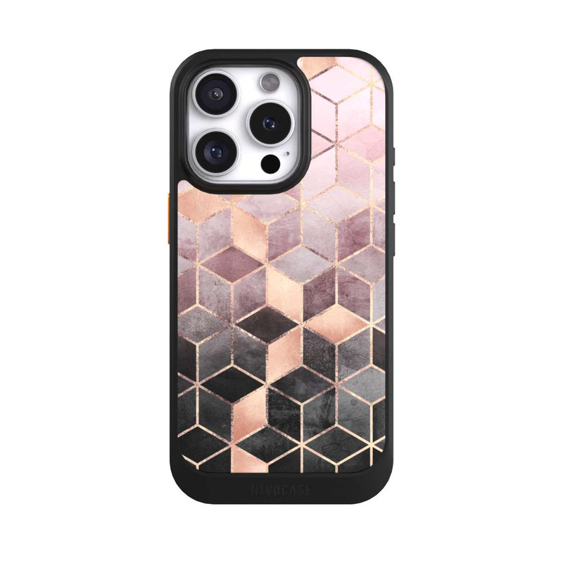 iPhone 16 Pro NIVOcore Imprimé Cubes Dégradés Gris Rose