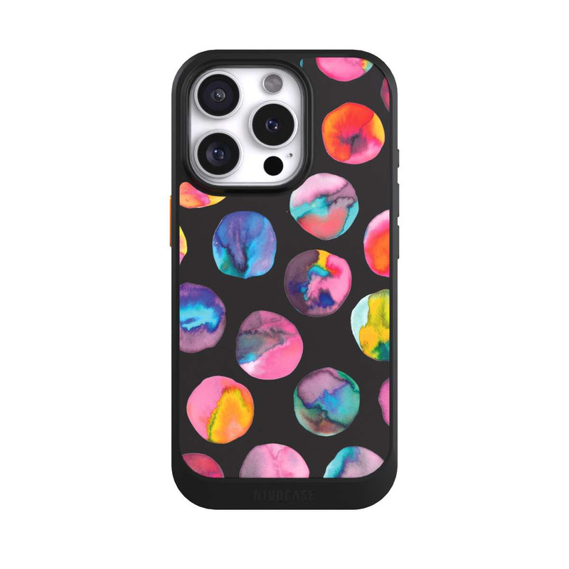 iPhone 16 Pro NIVOcore Bunte Tintenmurmeln Punkte Schwarz