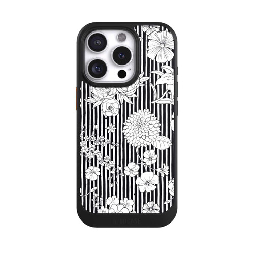 Apple iPhone 16 Pro NIVOcore Blumen und Streifen Schwarz und Weiß