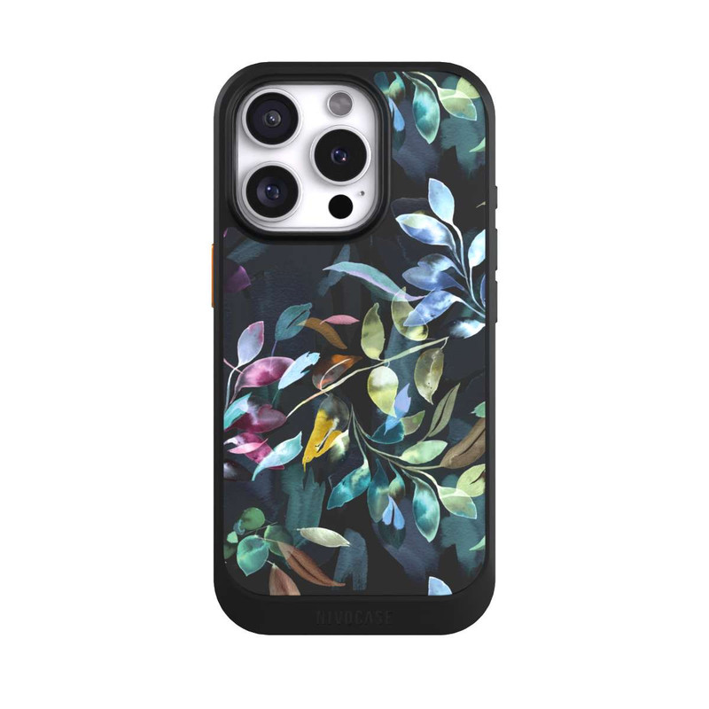 iPhone 16 Pro NIVOcore Mystische Aquarellblätter schwarz