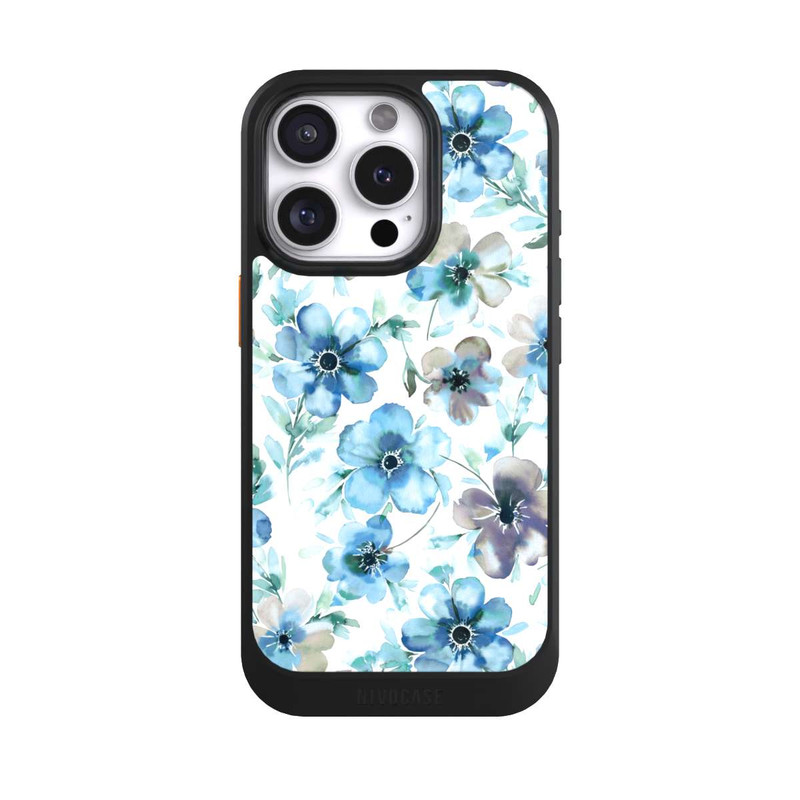 iPhone 16 Pro NIVOcore Motif de fleurs bleues Tendance