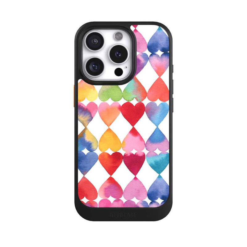 iPhone 16 Pro NIVOcore Colorful Watercolor Hearts Pattern