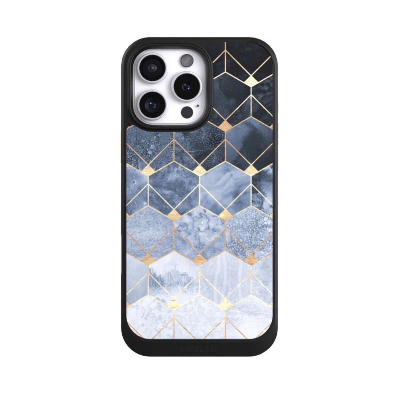 iPhone 16 Pro Max NIVOcore Impression Or Hexagones Bleus Et Diamants