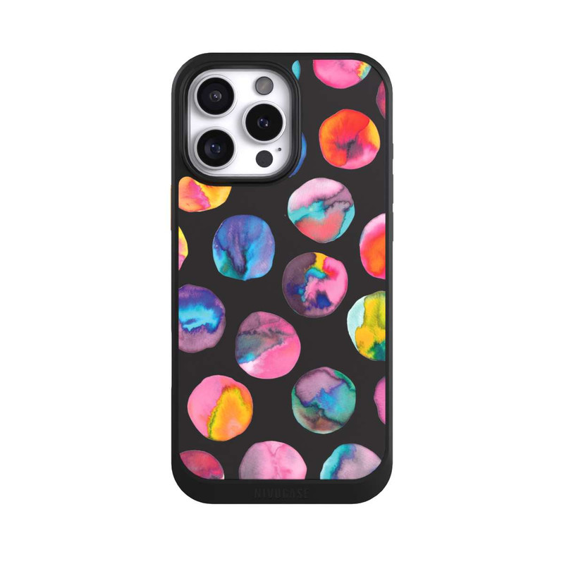 iPhone 16 Pro Max NIVOcore Bunte Tintenmurmeln Punkte Schwarz