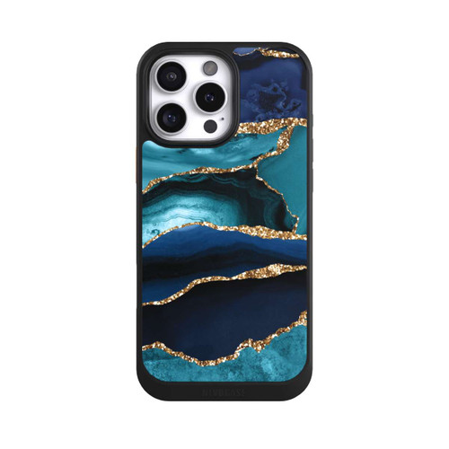 Apple iPhone 16 Pro Max NIVOcore Dark and Light Blue Marble Gold Glitter Look
