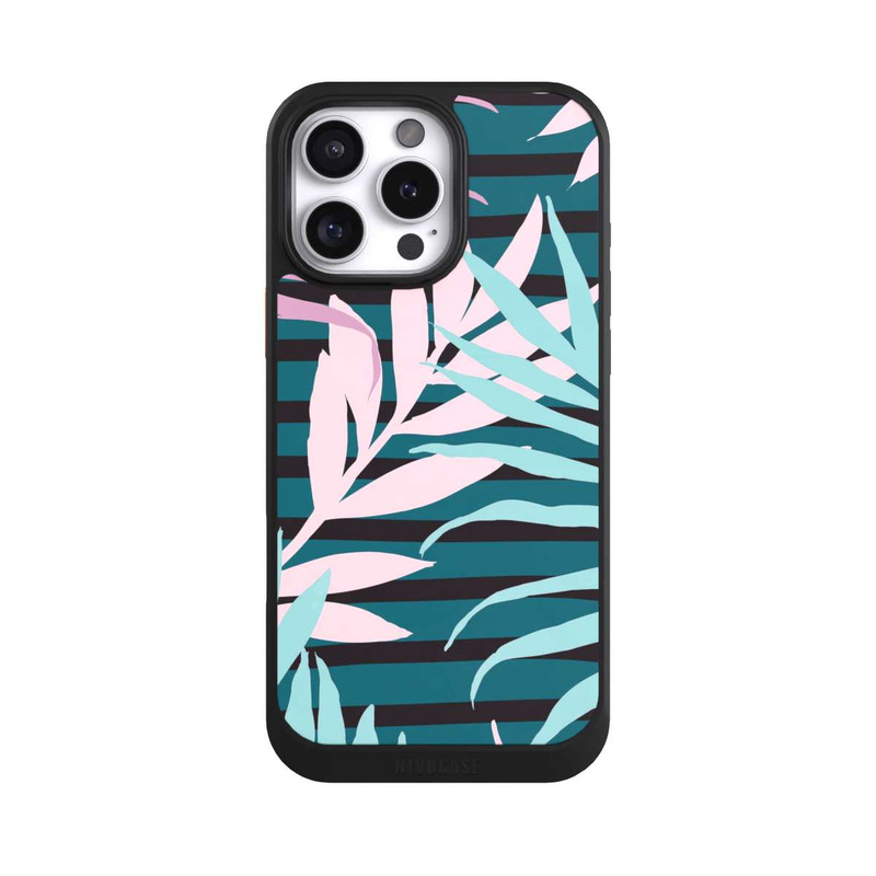 iPhone 16 Pro Max NIVOcore Pastell-Dschungelblätter rosa blaugrün