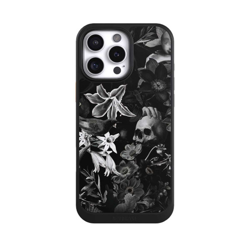 Apple iPhone 16 Pro Max NIVOcore Totenköpfe und Blumen auf schwarzem Hintergrund
